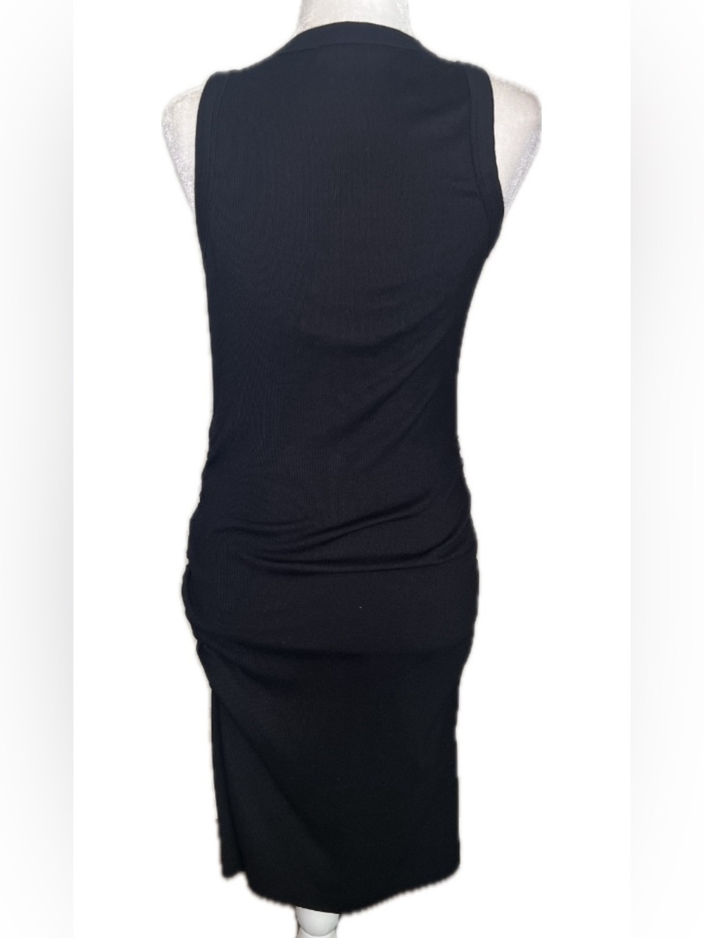 Michael Stars Demi Black Sleeveless Ribbed Ruched Fitted Tank Dress L Large - Picture 5 of 12